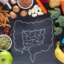 illustration of a humans gut surrounded by food