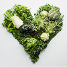 Leafy green vegetables in the shape of a heart